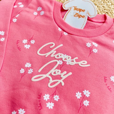  Conj. Casaco Choose Joy e Calça de Moletom - Rosa e Off White